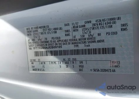 2018 Ford F-250 Xl из США, поврежденный, VIN 1FT7X2B64JEB09105